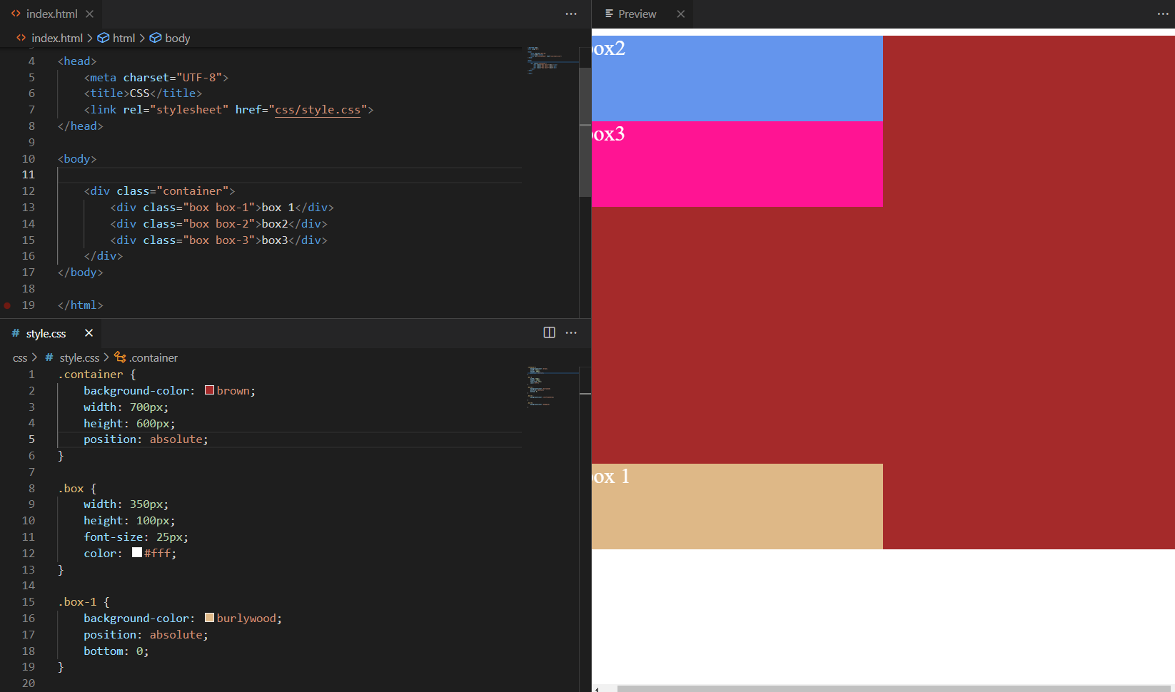 Position absolute parent relative